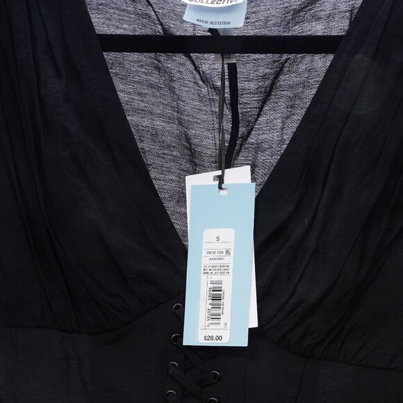 Future Collective Reese Blutstein Black Short Sleeve V-Neck Corset Blouse Top - Picture 3 of 3